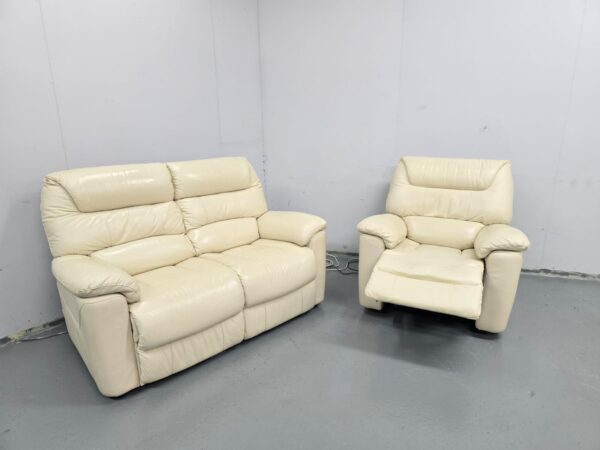 Lazyboy Cream Leather 2 and 1 Seater Standard Sofa and Electric Recliner Chair - Image 6