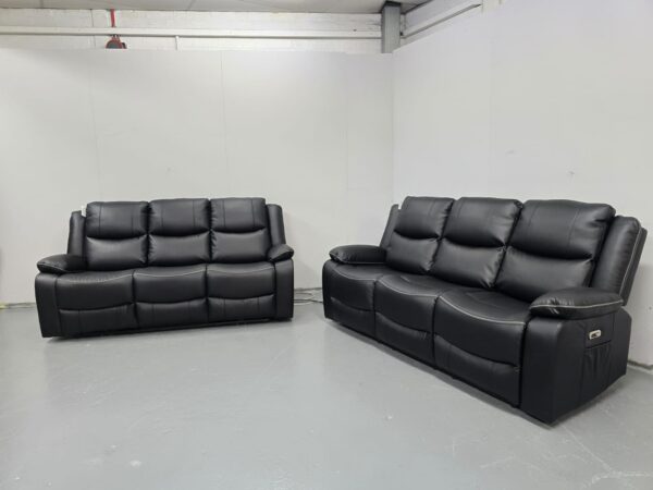 Harald Black Leather 3 and 3 Seater Electric Recliner Sofas with USB - Image 2