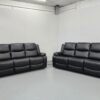 Harald Black Leather 3 and 3 Seater Electric Recliner Sofas with USB