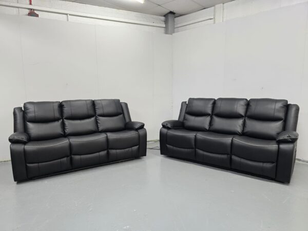 Harald Black Leather 3 and 3 Seater Electric Recliner Sofas with USB