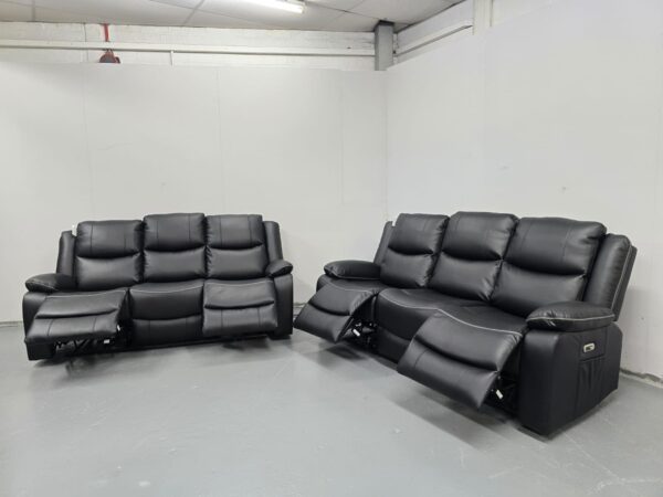 Harald Black Leather 3 and 3 Seater Electric Recliner Sofas with USB - Image 5