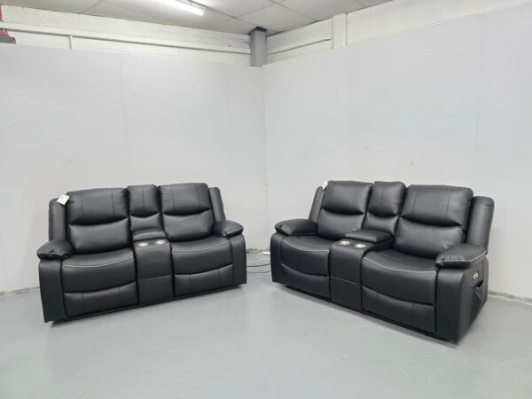 Harald Black Leather 2 and 2 Seater Electric Recliner Sofas with Cup Holders with USB