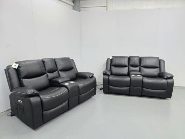 Harald Black Leather 2 and 2 Seater Electric Recliner Sofas with Cup Holders with USB - Image 3