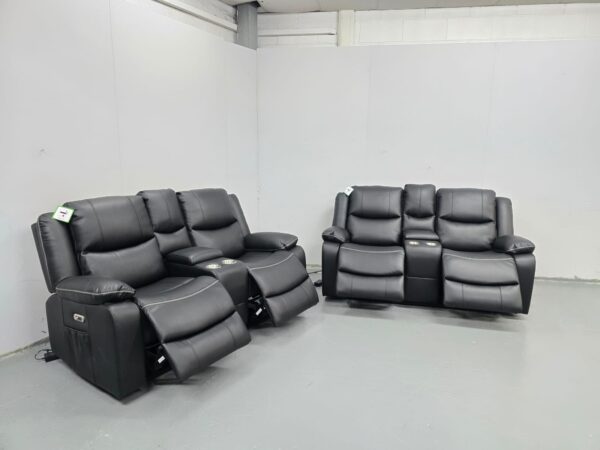 Harald Black Leather 2 and 2 Seater Electric Recliner Sofas with Cup Holders with USB - Image 5