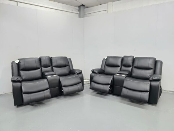 Harald Black Leather 2 and 2 Seater Electric Recliner Sofas with Cup Holders with USB - Image 4