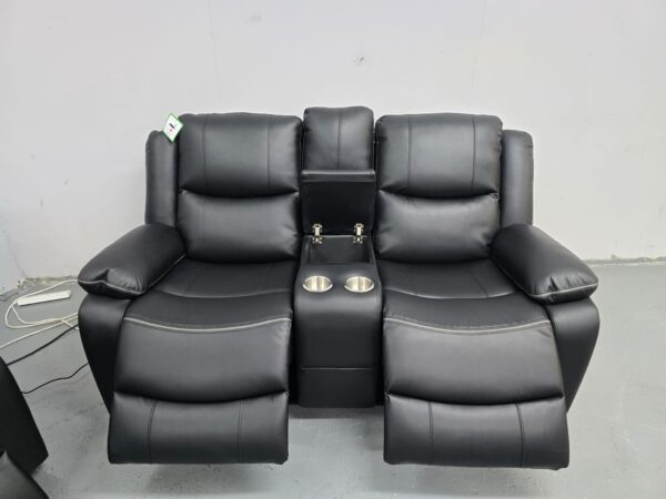 Harald Black Leather 2 and 2 Seater Electric Recliner Sofas with Cup Holders with USB - Image 7