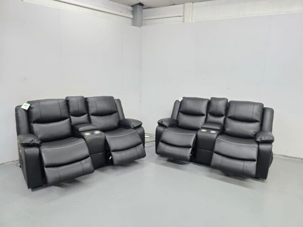 Harald Black Leather 2 and 2 Seater Electric Recliner Sofas with Cup Holders with USB - Image 6
