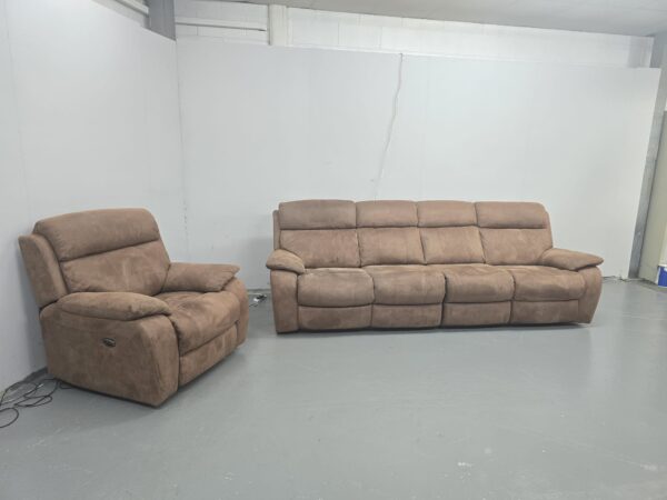 Dfs Tan Suede 4 and 1 Seater Electric Recliner Sofa and Chair with USB - Image 2
