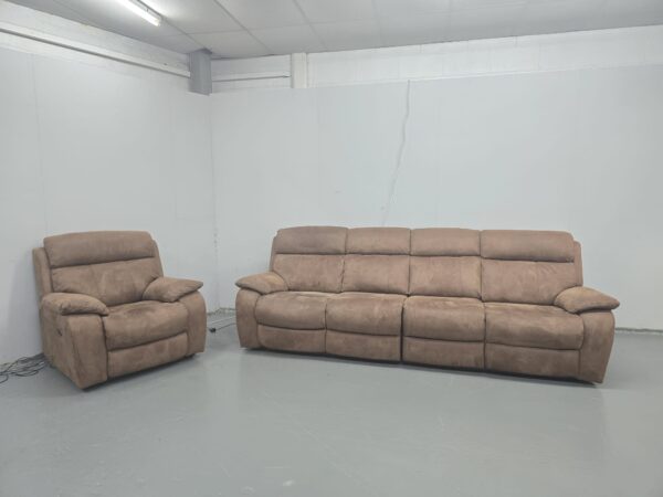 Dfs Tan Suede 4 and 1 Seater Electric Recliner Sofa and Chair with USB