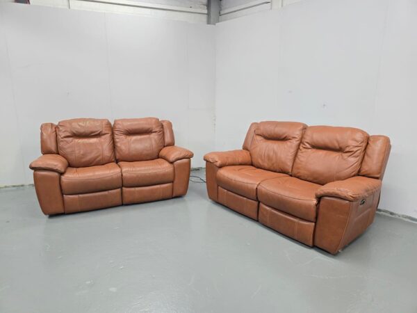 Tan Leather 2 and 2 Seater Electric Recliner Sofas - Image 3