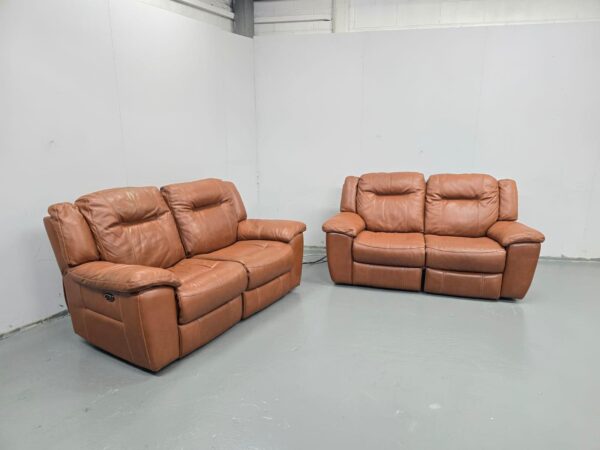 Tan Leather 2 and 2 Seater Electric Recliner Sofas - Image 2