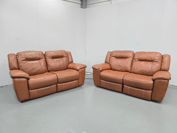 Tan Leather 2 and 2 Seater Electric Recliner Sofas