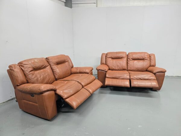 Tan Leather 2 and 2 Seater Electric Recliner Sofas - Image 6
