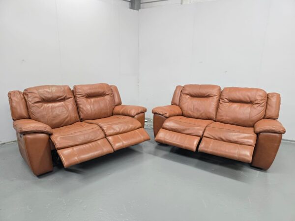Tan Leather 2 and 2 Seater Electric Recliner Sofas - Image 7