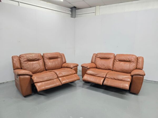 Tan Leather 2 and 2 Seater Electric Recliner Sofas - Image 5