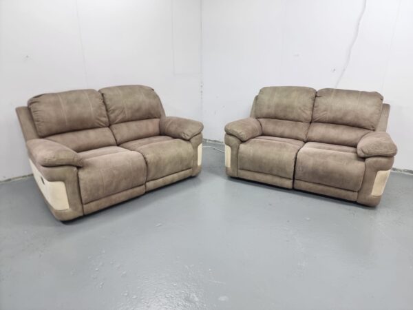 Scs Two-Tone Brown Suede 2 and 2 Seater Manual Recliner Sofas - Image 2