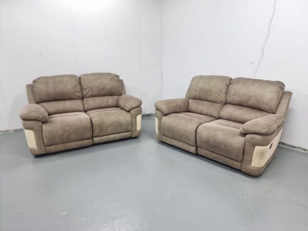 Scs Two-Tone Brown Suede 2 and 2 Seater Manual Recliner Sofas - Image 3