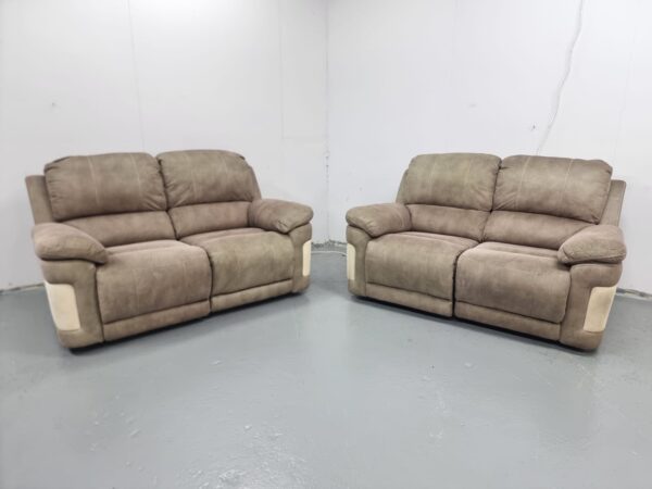 Scs Two-Tone Brown Suede 2 and 2 Seater Manual Recliner Sofas - Image 4