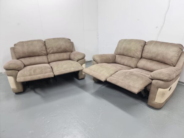 Scs Two-Tone Brown Suede 2 and 2 Seater Manual Recliner Sofas - Image 5