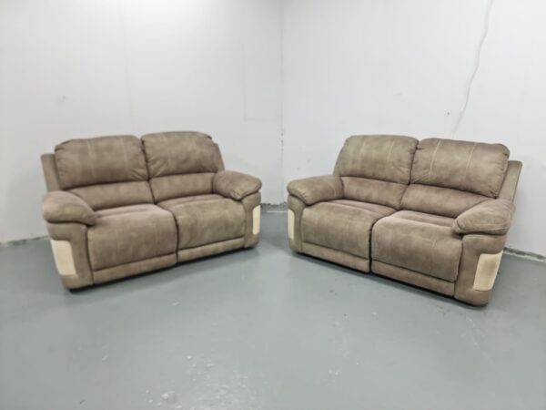Scs Two-Tone Brown Suede 2 and 2 Seater Manual Recliner Sofas