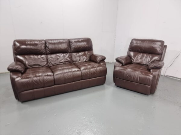Dfs Brown Full Leather 3 and 1 Seater Sofa and Chair
