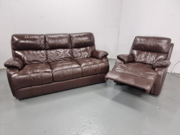 Dfs Brown Full Leather 3 and 1 Seater Sofa and Chair - Image 5