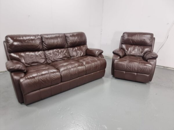 Dfs Brown Full Leather 3 and 1 Seater Sofa and Chair - Image 3