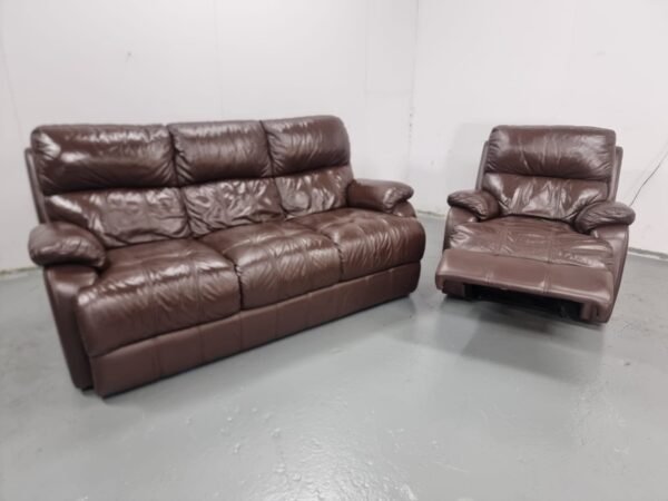 Dfs Brown Full Leather 3 and 1 Seater Sofa and Chair - Image 4