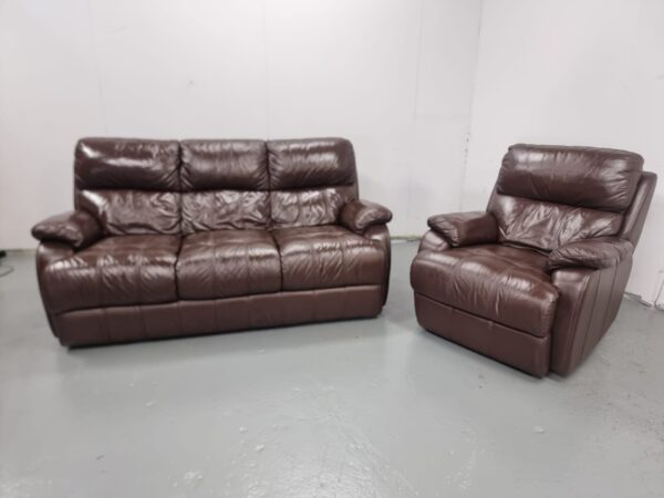Dfs Brown Full Leather 3 and 1 Seater Sofa and Chair - Image 2