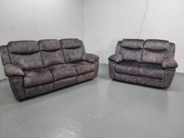 Grey Suede 3 and 2 Seater Manual Recliner Sofas - Image 4