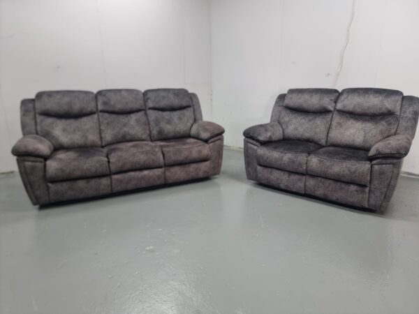 Grey Suede 3 and 2 Seater Manual Recliner Sofas - Image 3
