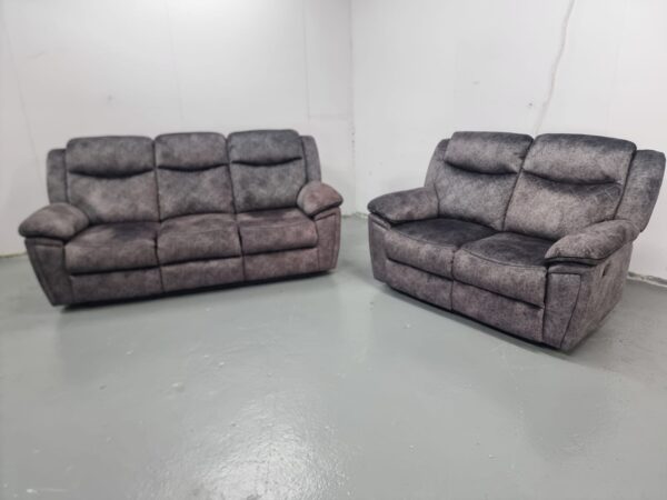Grey Suede 3 and 2 Seater Manual Recliner Sofas - Image 2