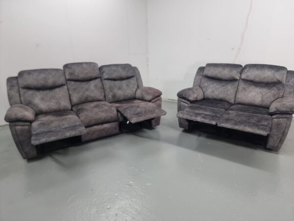 Grey Suede 3 and 2 Seater Manual Recliner Sofas - Image 6