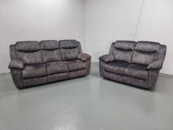 Grey Suede 3 and 2 Seater Manual Recliner Sofas