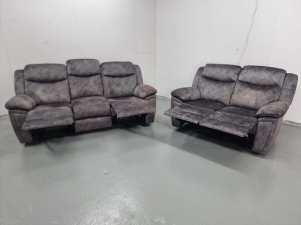 Grey Suede 3 and 2 Seater Manual Recliner Sofas - Image 5