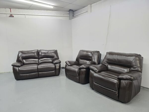 Lazyboy Brown Leather 3 Piece Suite Electric Recliner Sofa and Chair and Standard Chair - Image 3