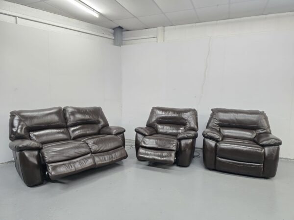 Lazyboy Brown Leather 3 Piece Suite Electric Recliner Sofa and Chair and Standard Chair - Image 6