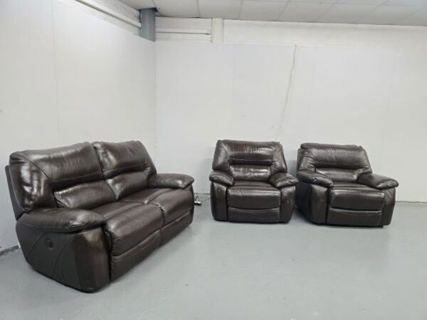 Lazyboy Brown Leather 3 Piece Suite Electric Recliner Sofa and Chair and Standard Chair - Image 2