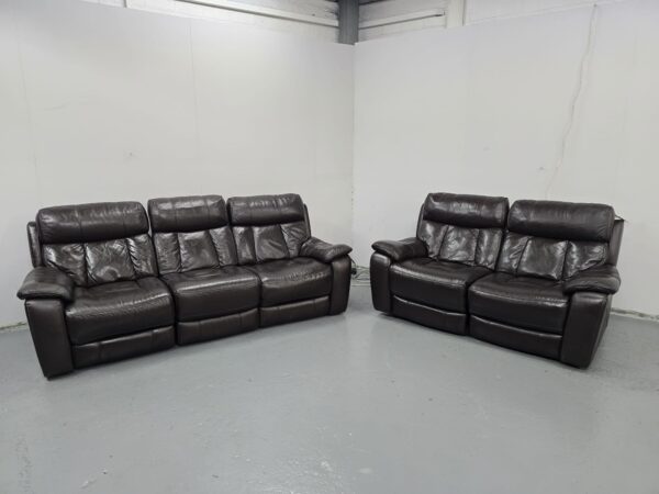 Sofology Brown Leather 3 and 2 Seater Manual Recliner Sofas