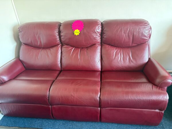 G Plan Burgundy Leather 3 and 1 Seater Sofa and Chair - Image 2