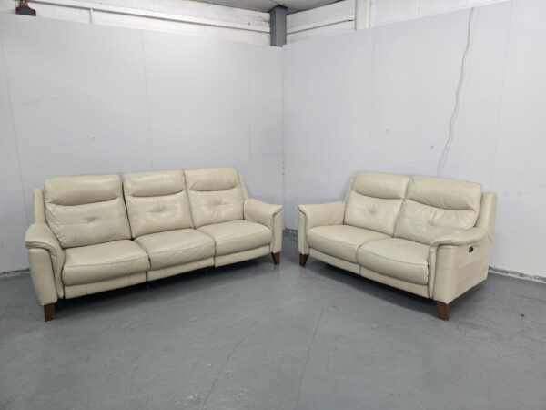 Sofology Cream Leather 3 and 2 Seater Electric Recliner Sofas with USB - Image 2