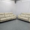 Sofology Cream Leather 3 and 2 Seater Electric Recliner Sofas with USB