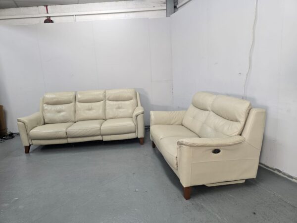 Sofology Cream Leather 3 and 2 Seater Electric Recliner Sofas with USB - Image 3
