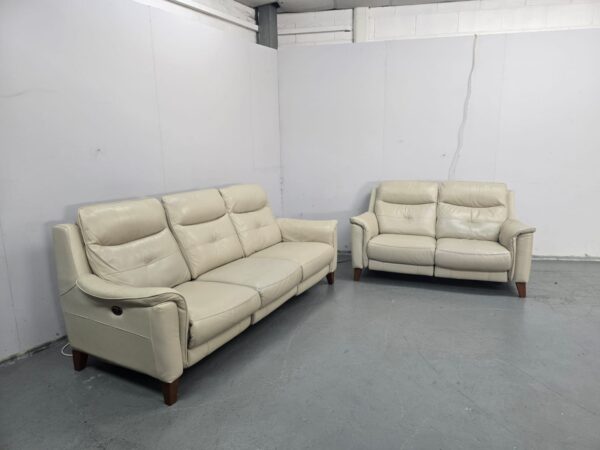 Sofology Cream Leather 3 and 2 Seater Electric Recliner Sofas with USB - Image 4