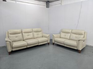 Sofology Cream Leather 3 and 2 Seater Electric Recliner Sofas with USB
