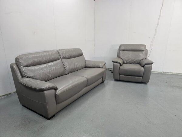 Dfs Grey Leather 3 and 1 Seater Standard Sofa and Electric Recliner Chair - Image 2