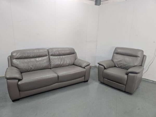 Dfs Grey Leather 3 and 1 Seater Standard Sofa and Electric Recliner Chair - Image 3