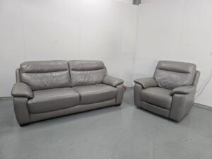 Dfs Grey Leather 3 and 1 Seater Standard Sofa and Electric Recliner Chair