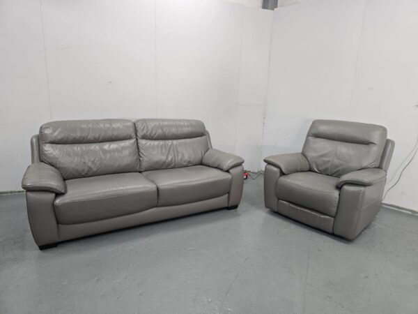 Dfs Grey Leather 3 and 1 Seater Standard Sofa and Electric Recliner Chair