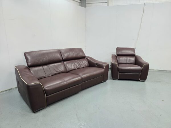 Sofology Brown Leather 3 and 1 Seater Electric Recliner Sofa and Chair - Image 2